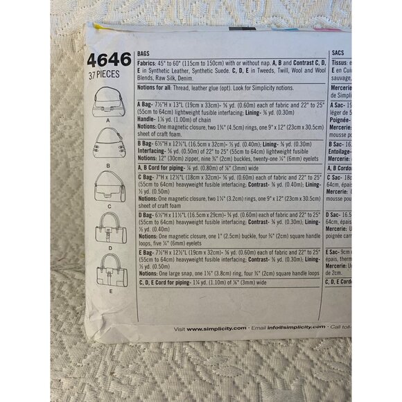 Simplicity Misses Handbag Sewing Pattern 4646 - uncut - Picture 5 of 10